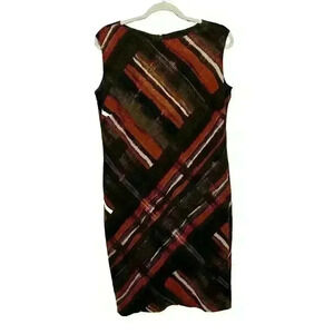 Anne Klein NY Womens Sz 6 Silk Lined Midi Shift Dress Brown Coral Sleeveless